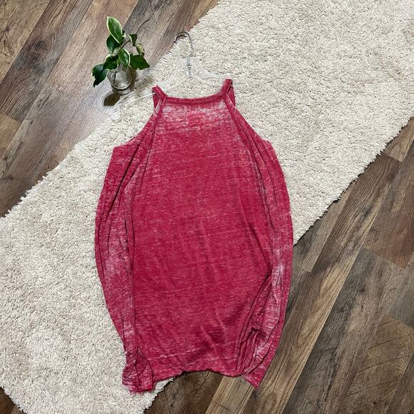 Chaser Medium Pink Bohemian Chic Sheer Burnout Raw Cold Shoulder Long Sleeve Top - Picture 5 of 6